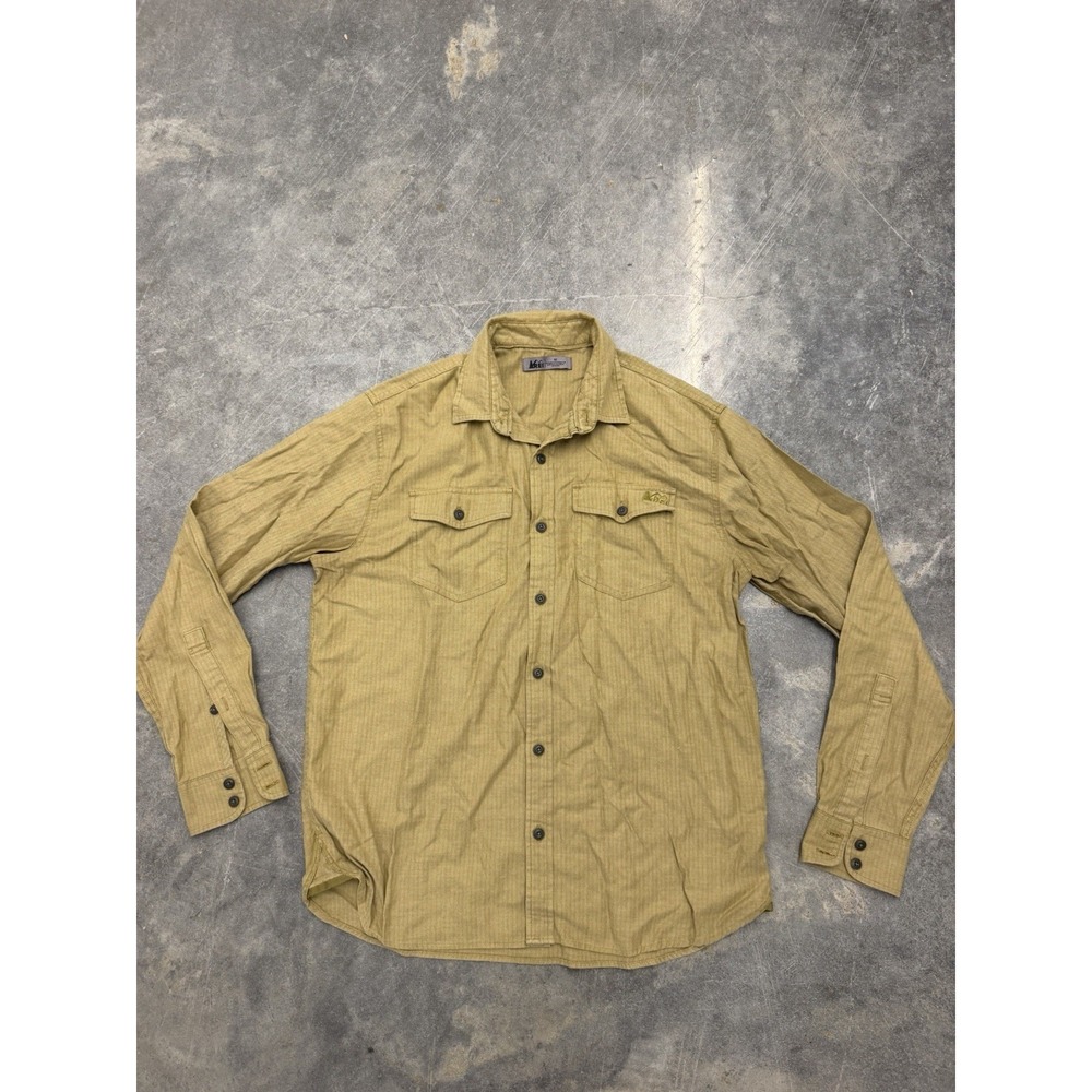REI Co-op Men's Beige Long Sleeve Outdoor Hiking Fishing Button Up Shirt M